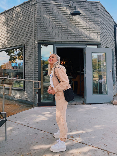 Wake Up Late Hoodie// Tan